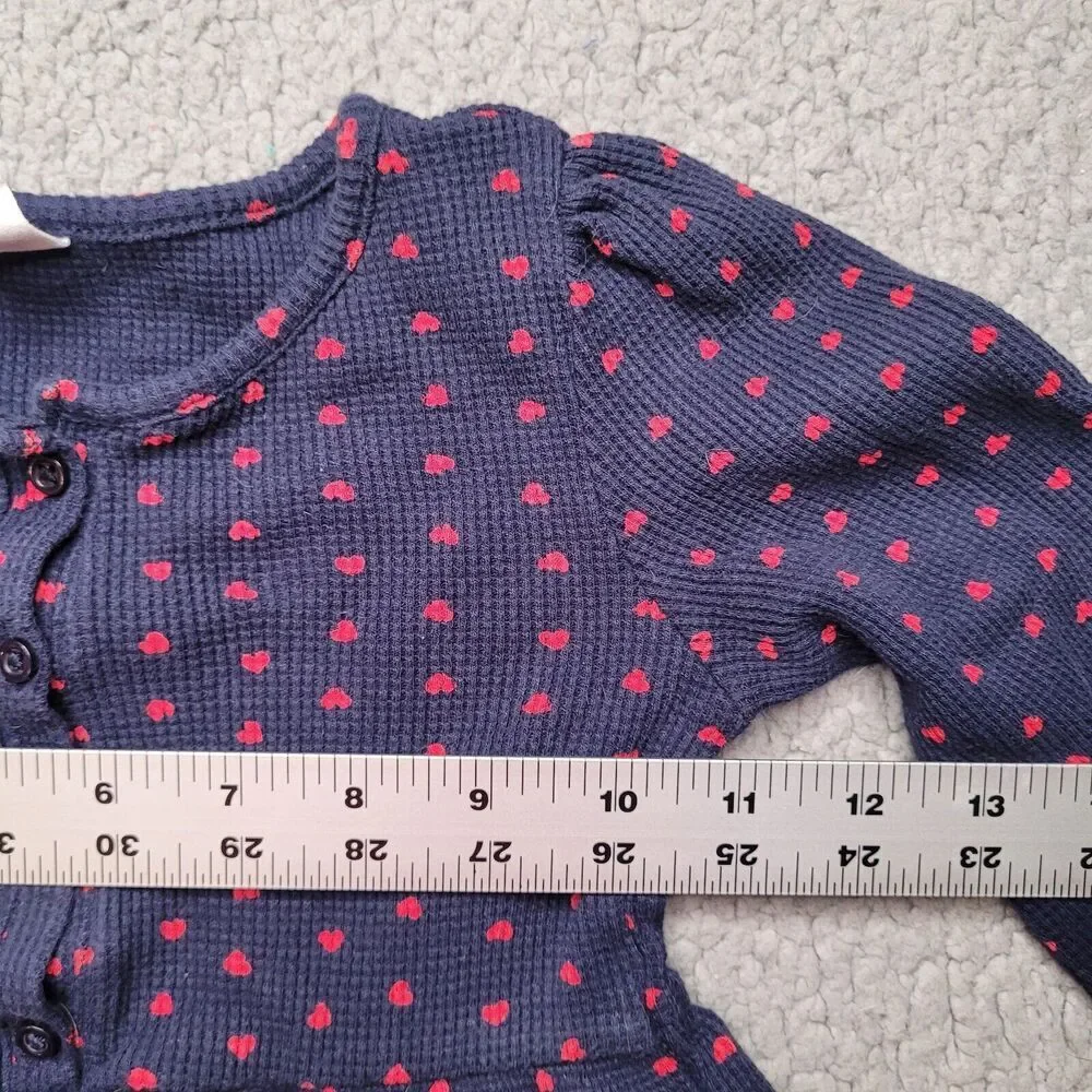 Baby Gap Shirt Girls Toddlers 3 Years Blue Red Hearts Waffle Knit Peplum Ruffles